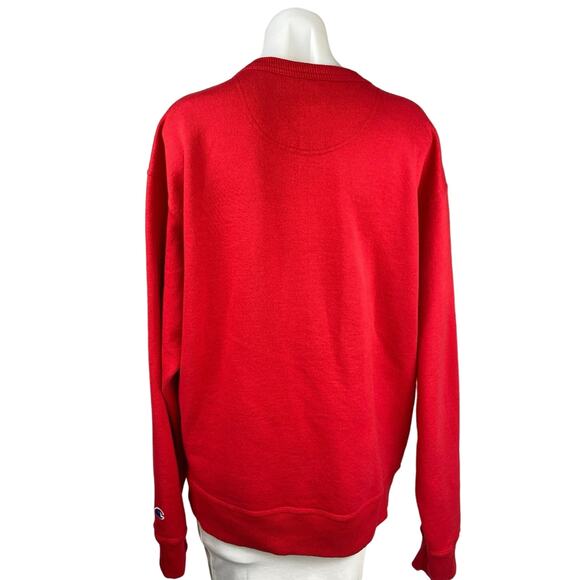 Champion Red Crew Neck Logo Fleece Spell Out Oversized Pullover Sweatshirt Sz L - Picture 2 of 5